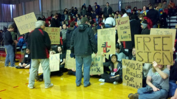 Protesters at kickoff