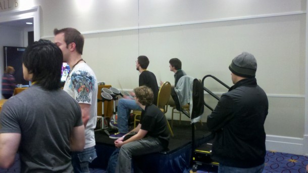 Nick in the Rock Band drums tournament