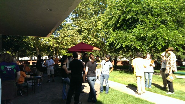 Teams mingling at the starting location